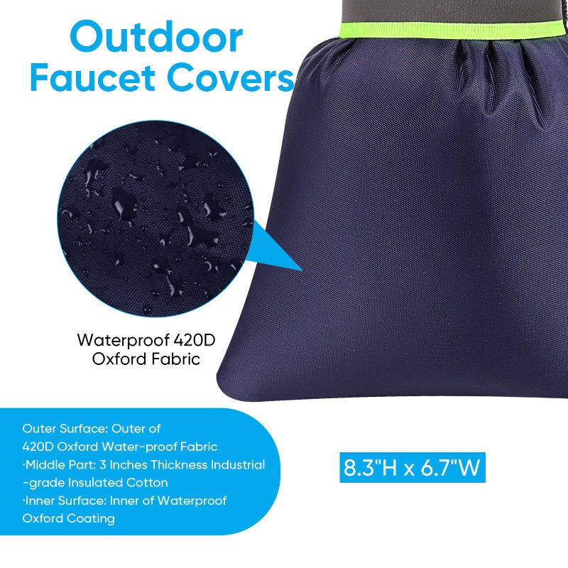 HOMETOPIA 4Pack Outdoor Faucet Covers for Winter - Pro 6.7""W x 8.3""H Outdoor Water Faucet Covers Socks for Winter Freeze Protection Pipe Insulation Reusable Waterproof Insulated Spigot backflow Cover,Blue - Image 2